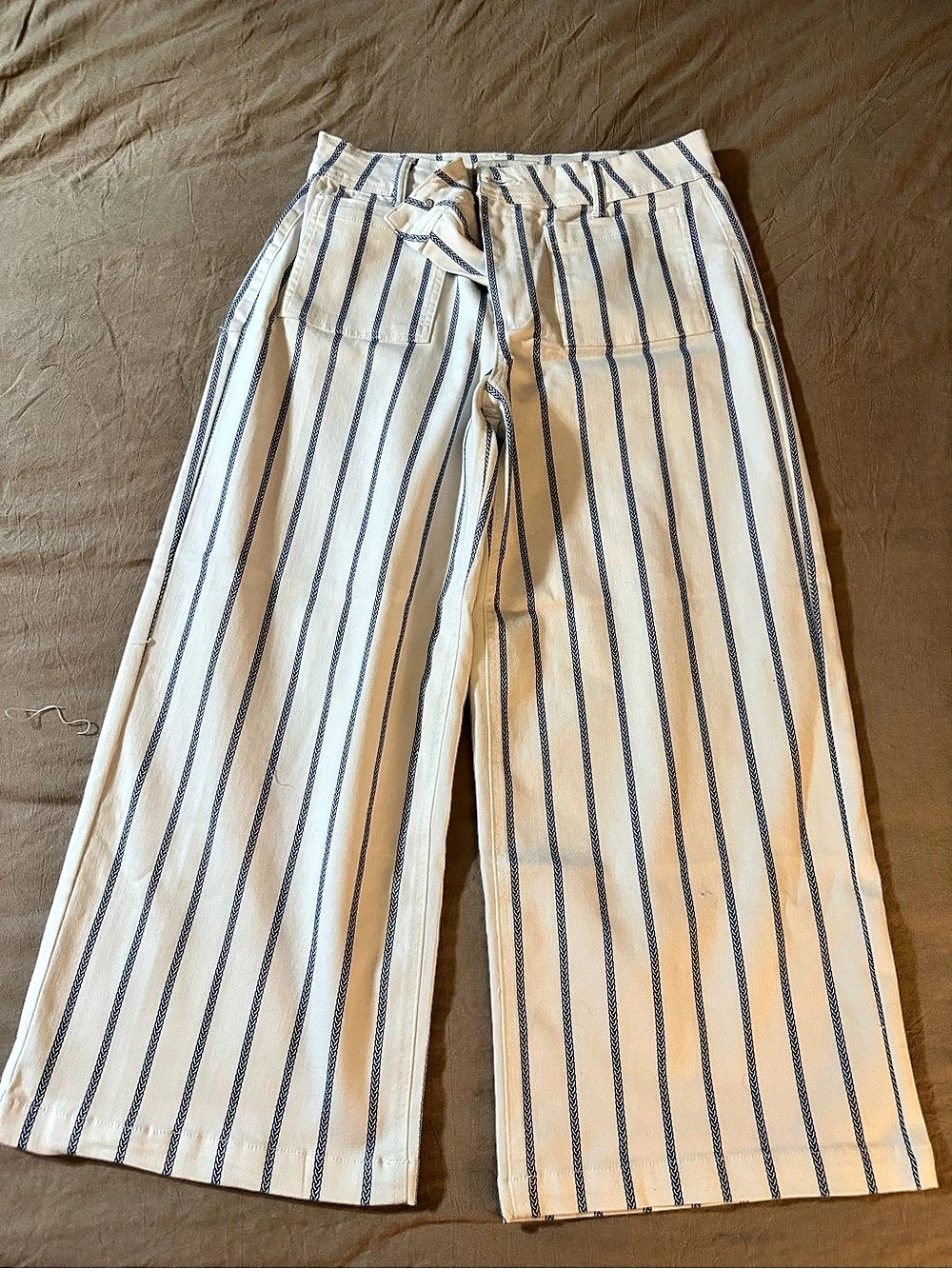 NWOT City Blues Striped Wide Leg Pants in White & Blue Size 12